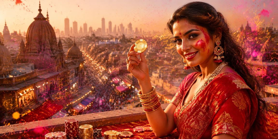 Happy user registering on cricket betting app during Holi festival